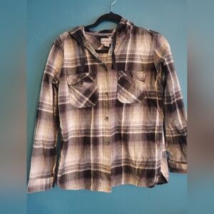 Carhartt Women's Plaid Button Down Hooded Shirt - Black and Cream